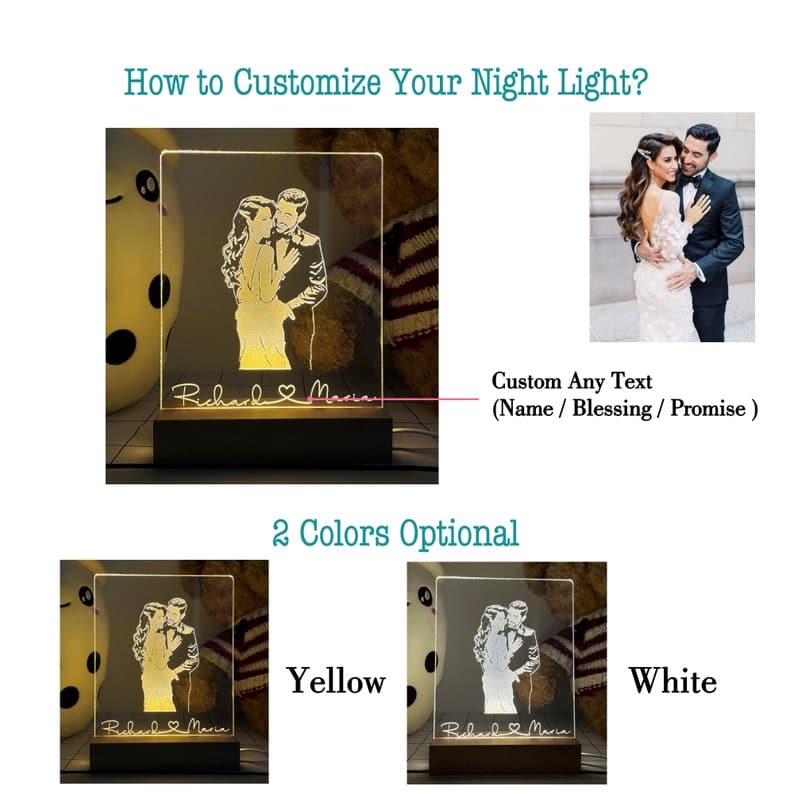 Personalized Photo 3D Lamp, Custom Photo Desk Lamp, Picture Night Lamp, Bedside Lamp Anniversary Gift, Wedding Ideas, Portrait Photo 3D Lamp ktclubs.com