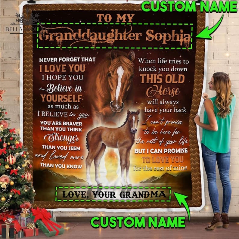 Personalized To My Granddaughter Horse Blanket Gift from Grandma Christmas Birthday Custom Ideas Fleece Sherpa Woven Quilt Sofa Beding ktclubs.com