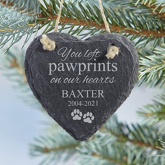 Pet Pawprints Heart Slate Ornament ktclubs.com