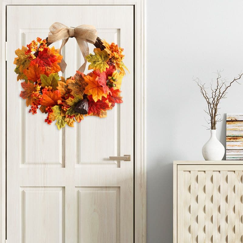 Simulated maple leaf wreath door hanging autumn colour rattan circle wall home decoration harvest festival hanging decoration ktclubs.com