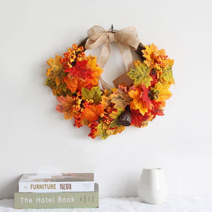 Simulated maple leaf wreath door hanging autumn colour rattan circle wall home decoration harvest festival hanging decoration ktclubs.com