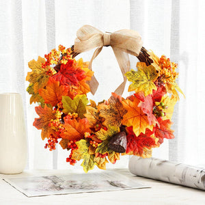 Simulated maple leaf wreath door hanging autumn colour rattan circle wall home decoration harvest festival hanging decoration ktclubs.com