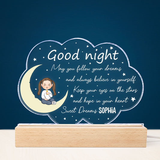 Sweet Dreams My Baby - Personalized 3D LED Light Wooden Base - Birthday Gift For Son, Daughter, Family, Grandson, Granddaughter, Night Light