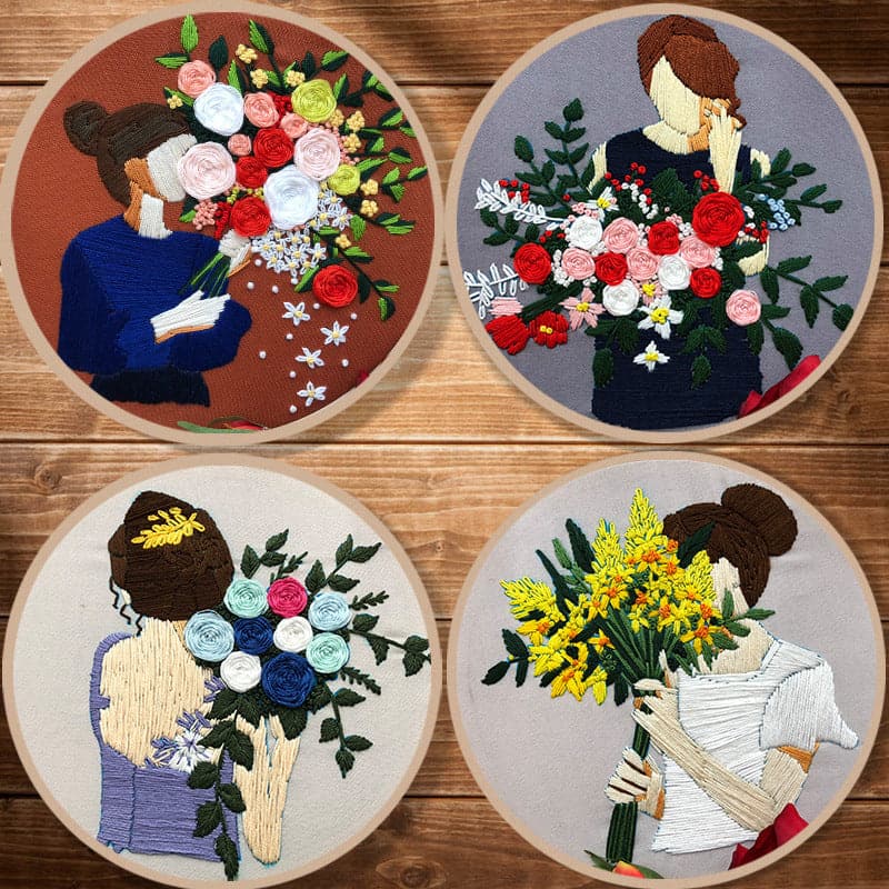The Girl with the Flower - Embroidery ktclubs.com