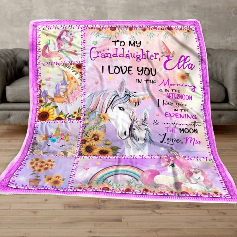 To My Granddaughter Blanket From Grandma,Grandpa,Customized Name Unicorn Blanket For Girls,Custom Unicorn Blanket,Personalized Throw Blanket ktclubs.com