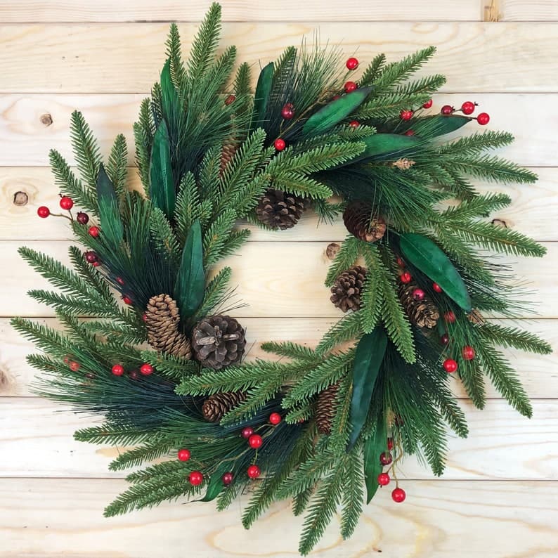 Traditional Christmas Wreath for Front Door | Spruce Pine Greenery | Holiday Red Berries | Winter Wreath ktclubs.com