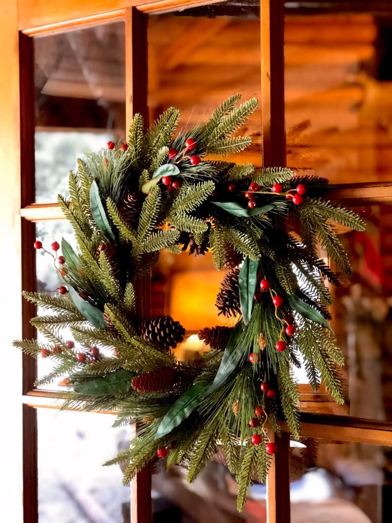 Traditional Christmas Wreath for Front Door | Spruce Pine Greenery | Holiday Red Berries | Winter Wreath ktclubs.com