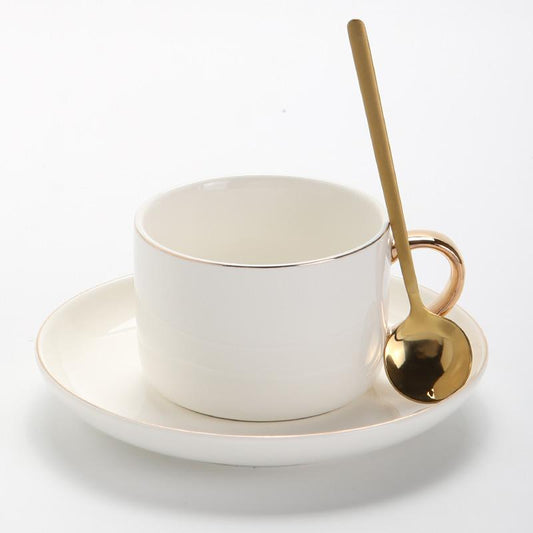 Tea Cup and Saucer Set, Large Ceramic Cup, Simple Coffee Cup and Saucer Set, Black Coffee Cup, Green Teacup, White Coffee Mug