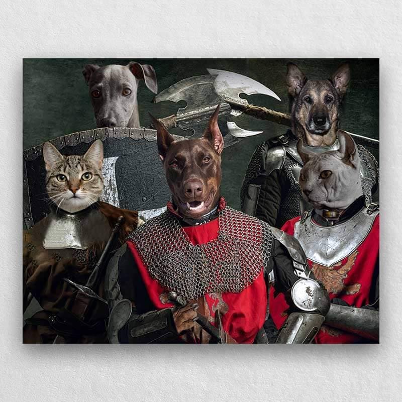 Warrior Family Portrait Of Animals Pet On Canvas ktclubs.com