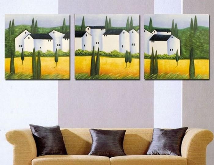 Landscape Painting, Cottage House, Canvas Painting, Wall Art, Large Oil Painting, Living Room Wall Art, Modern Art, 3 Piece Wall Art, Huge Painting