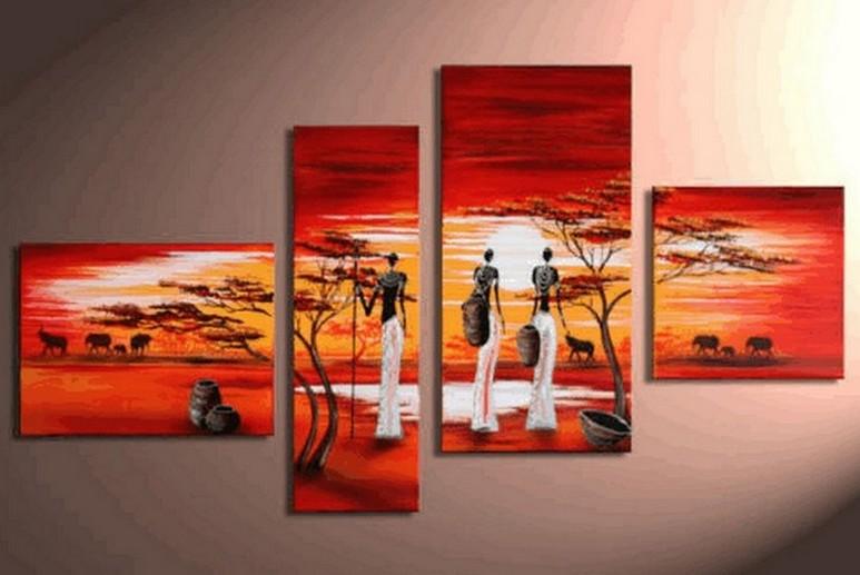 Contemporary Art for Sale, Art on Canvas, African Woman Painting, Extra Large Painting, 5 Piece Canvas Wall Art