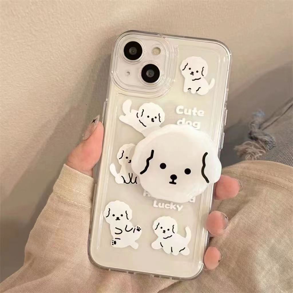 White Puppy With Stand Space Shell Painted ,Phone Case
