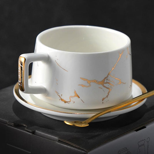 Large Tea Cup, White Coffee Cup, Black Coffee Mug, Ceramic Cup, Coffee Cup and Saucer Set