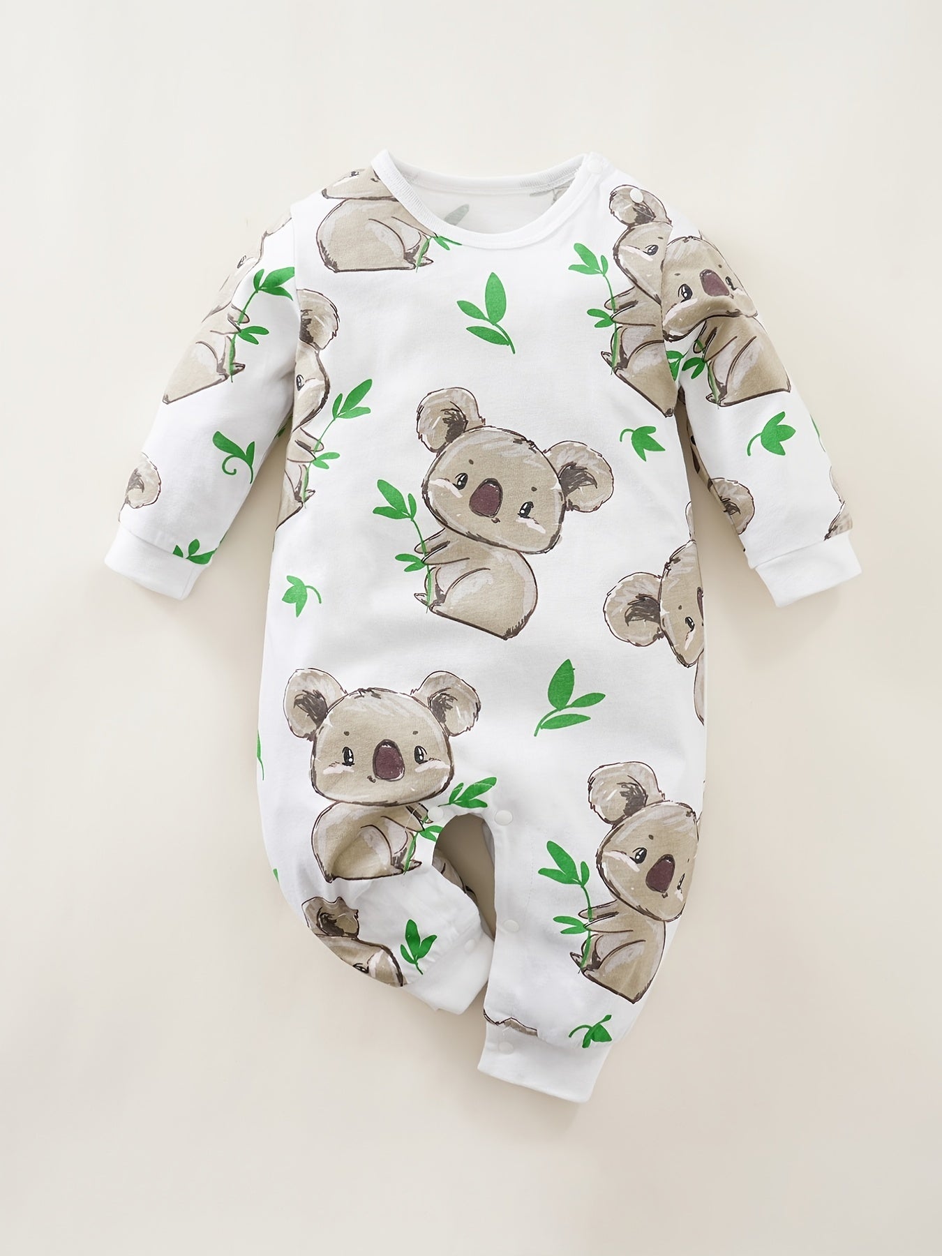 Baby Cute Cartoon Koala Long Sleeve Crew Neck Rompers
