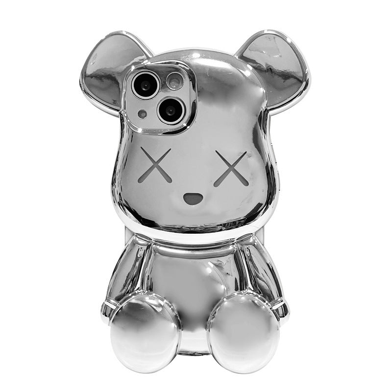 Sliver Electroplated Teddy Bear 3D Cartoon Phone Case