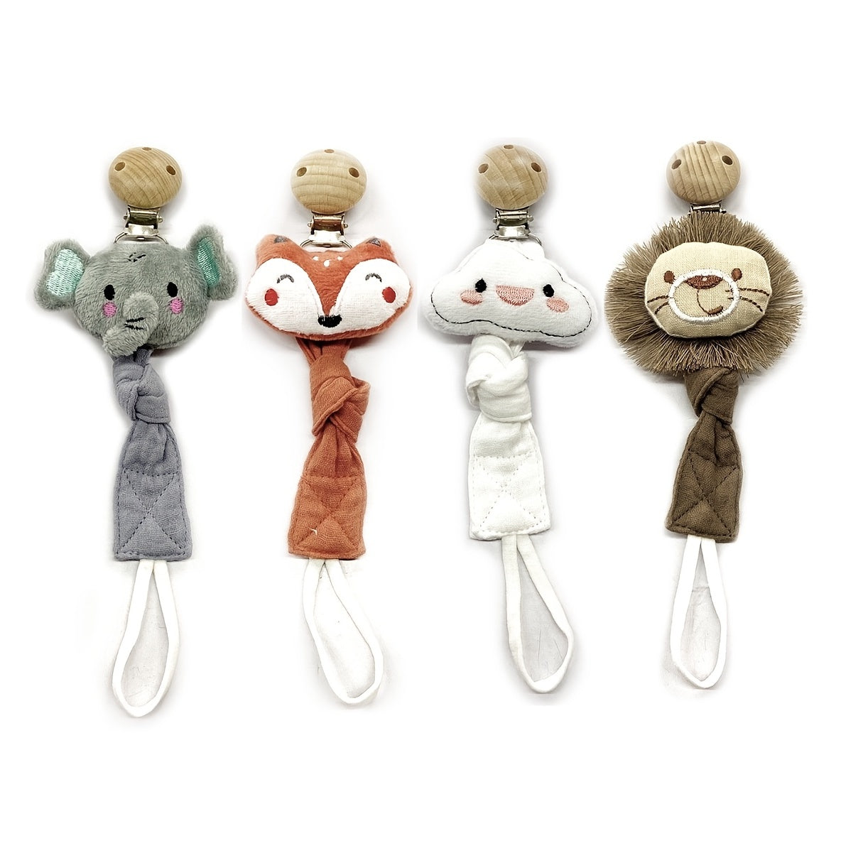 Plush Elephant Pacifier Holder, Handmade Wooden Clip Baby Teething Toy, Cotton Fabric Pacifier Holder, Ideal Baby Gift Pacifier Clip With Cartoon Toy For Boy Girl