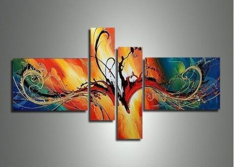 Modern Art on Canvas, 4 Piece Canvas Art, Bedroom Abstract Wall Art, Acrylic Abstract Painting, Contemporary Art for Sale