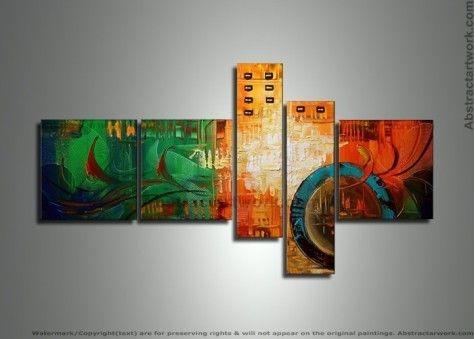 Group Painting, Canvas Painting, Large Wall Art, Abstract Painting, Huge Wall Art, Acrylic Art, Abstract Art, 5 Piece Wall Painting