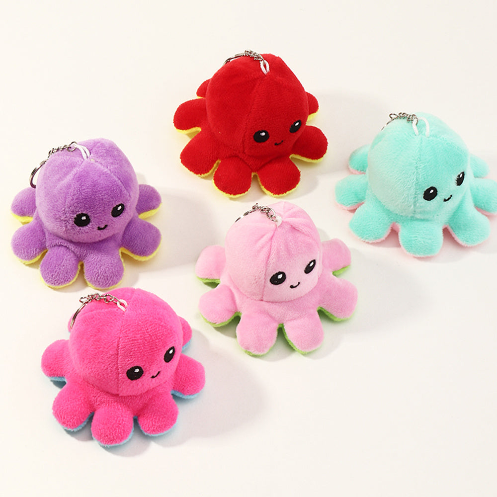 Octopus Keychain Reversible Double-Sided Bicolor Cartoon Plush Doll For Pendant