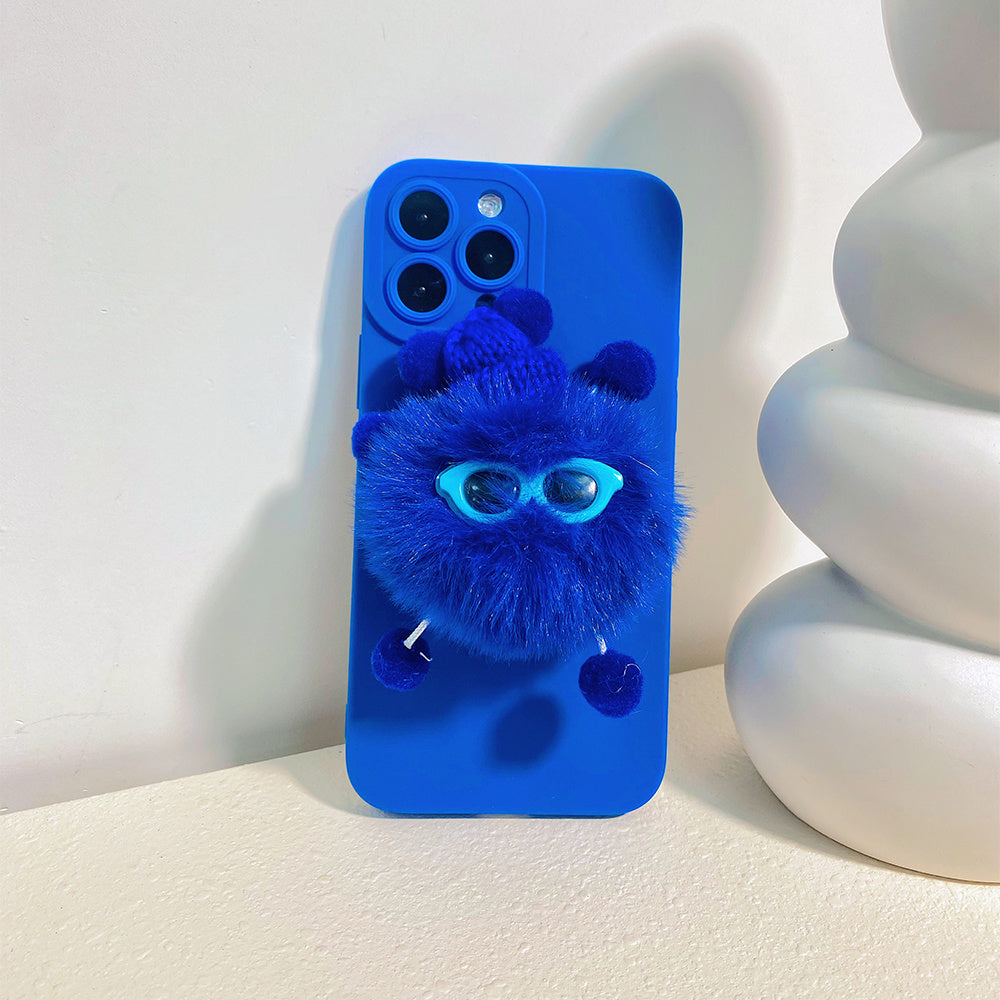 Cute Plush Blue Fur Ball Little Monster Cell Phone Case