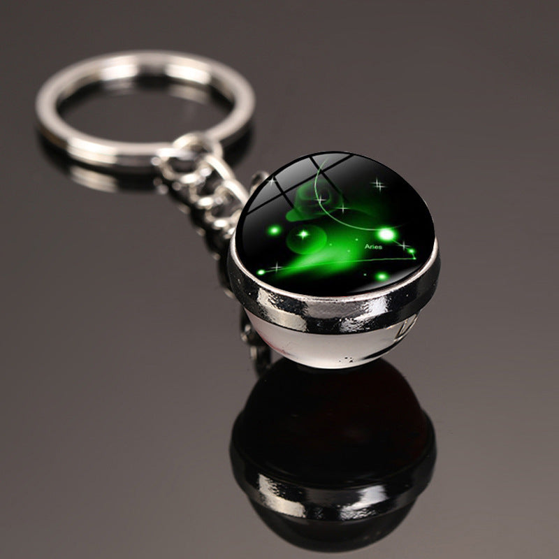 Keychain-12 constellation style glass ball