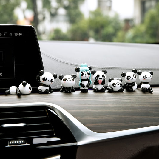 8pcs Cute Panda Car Ornaments, Car Interior Mini Panda Doll Decoration Car Dashboard Ornaments Car Decoration Accessaries