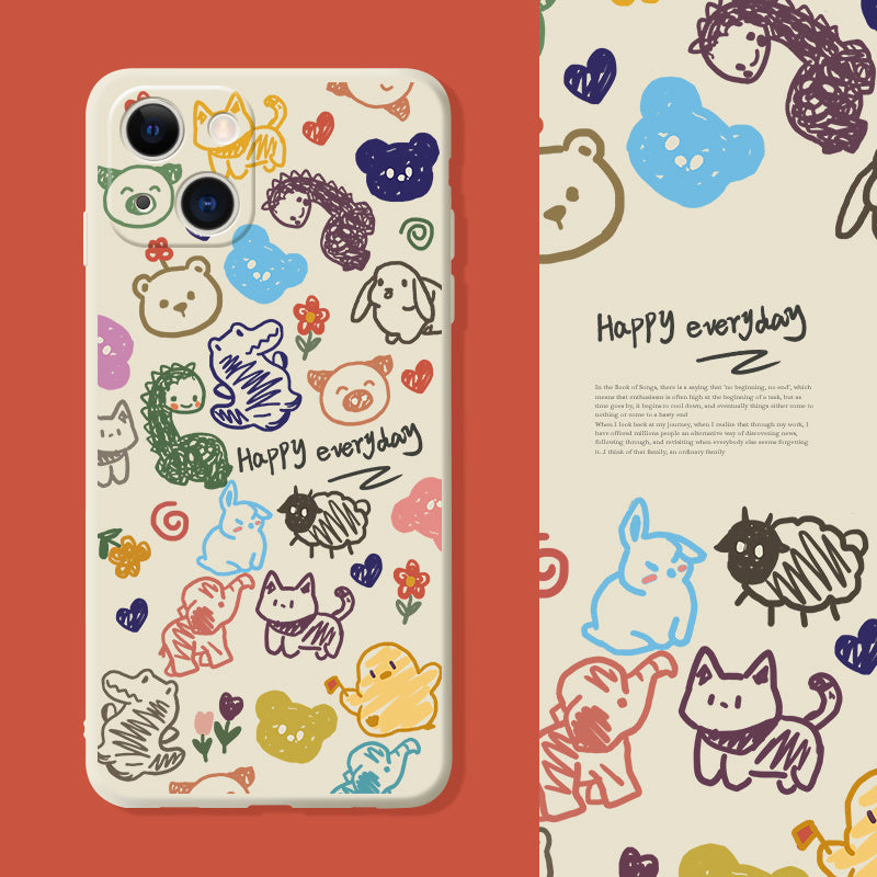 Cute Graffiti Cartoon Phone Case, Matte Silicone Drop Resistant For IPhone