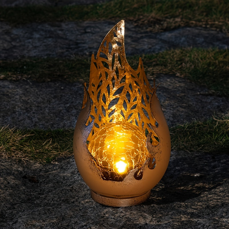 Solar lamp - decorative crackle glass for patio, outdoor waterproof lamp for lawn