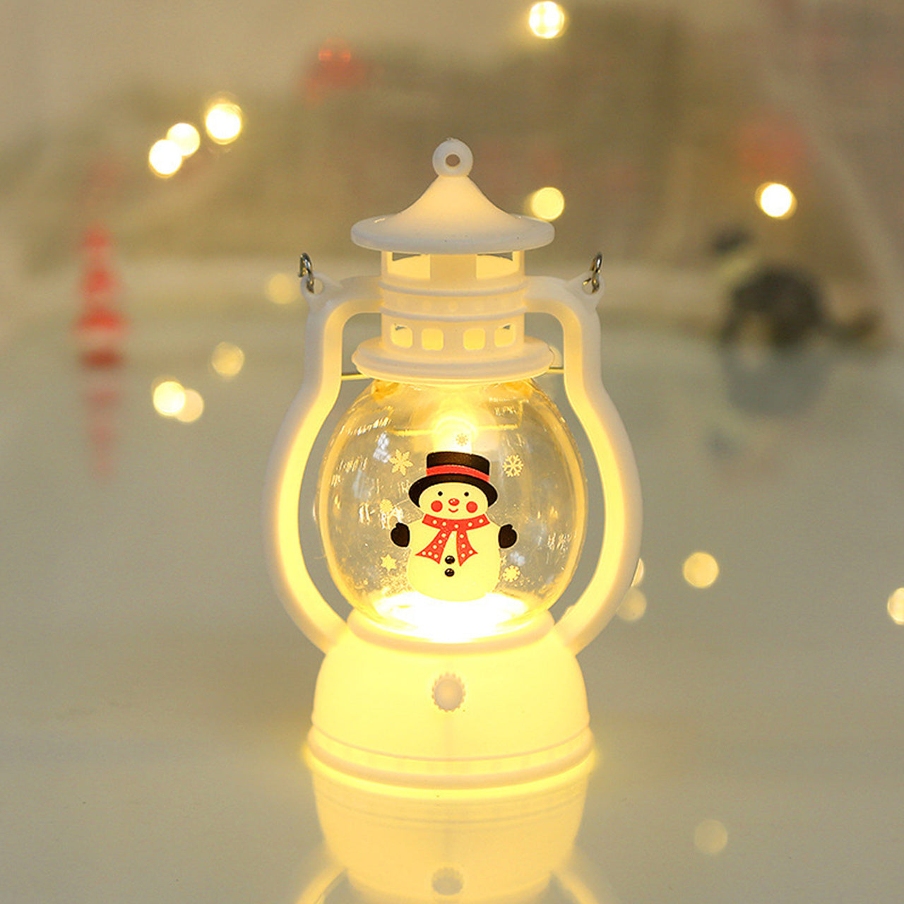 1pc White Christmas Lantern - Santa Claus Snowman Christmas Tree, Hanging Or Standing Electric Candle Lamp For Tables & Desks, Decorations For Home & Office, Holiday Home Decor