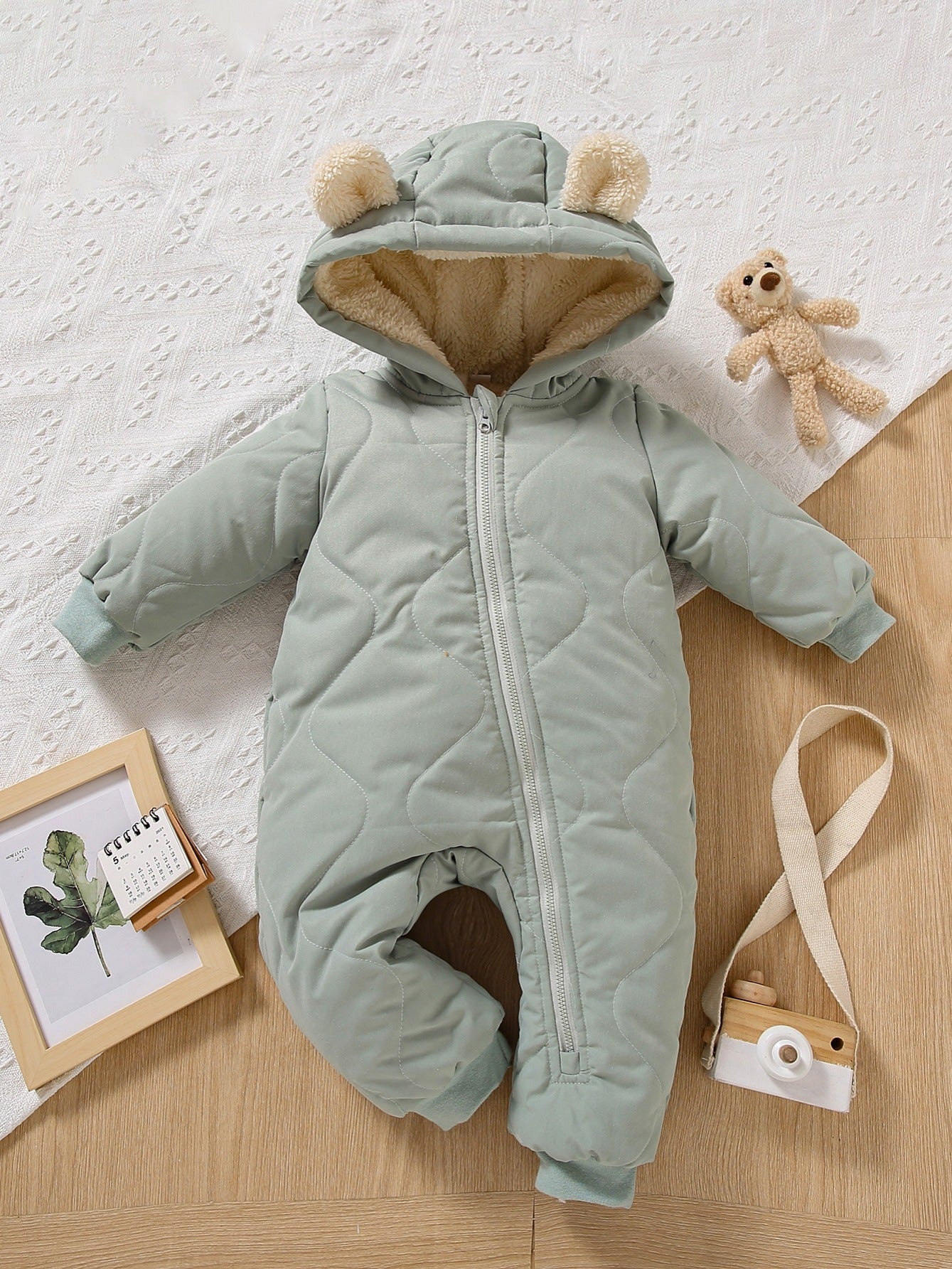 Infant Hooded Romper Long Sleeve Zipper Fleece Warm Jumpsuit Winter For Baby Boys Girls Kids Clothes