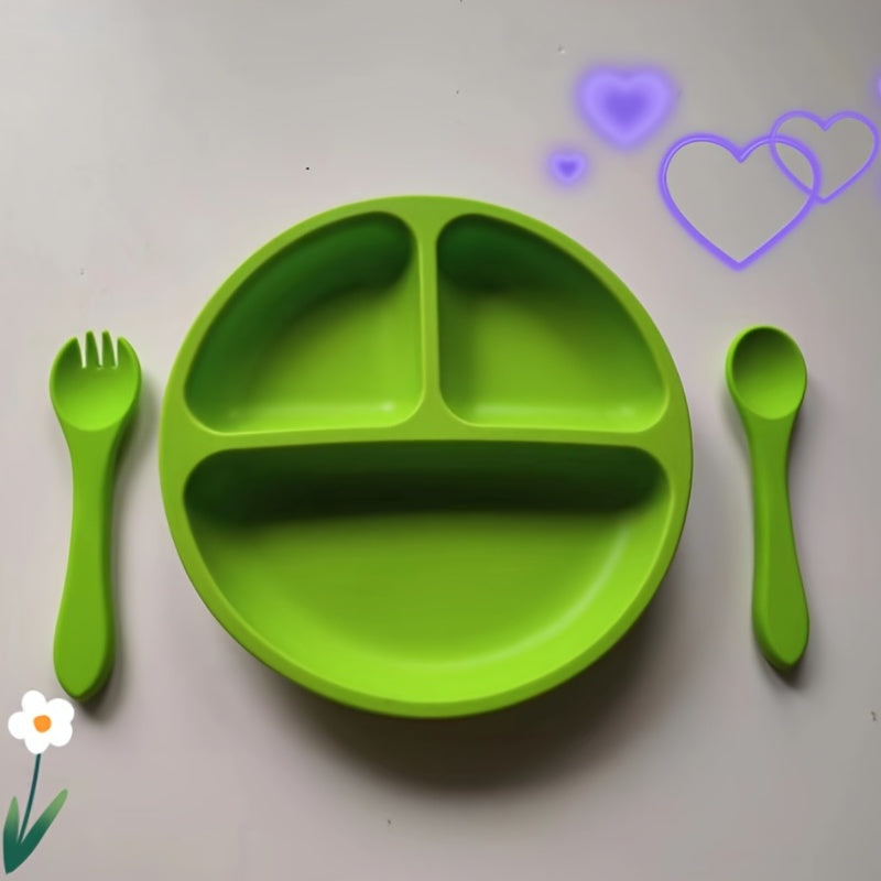 Silicone Children's Plate, Baby Multi-suction Cup Partition Plate, Baby Spoon, Baby Spoon And Fork, Baby Food Supplement Bowl, Anti-fall Tableware For Baby For Infant