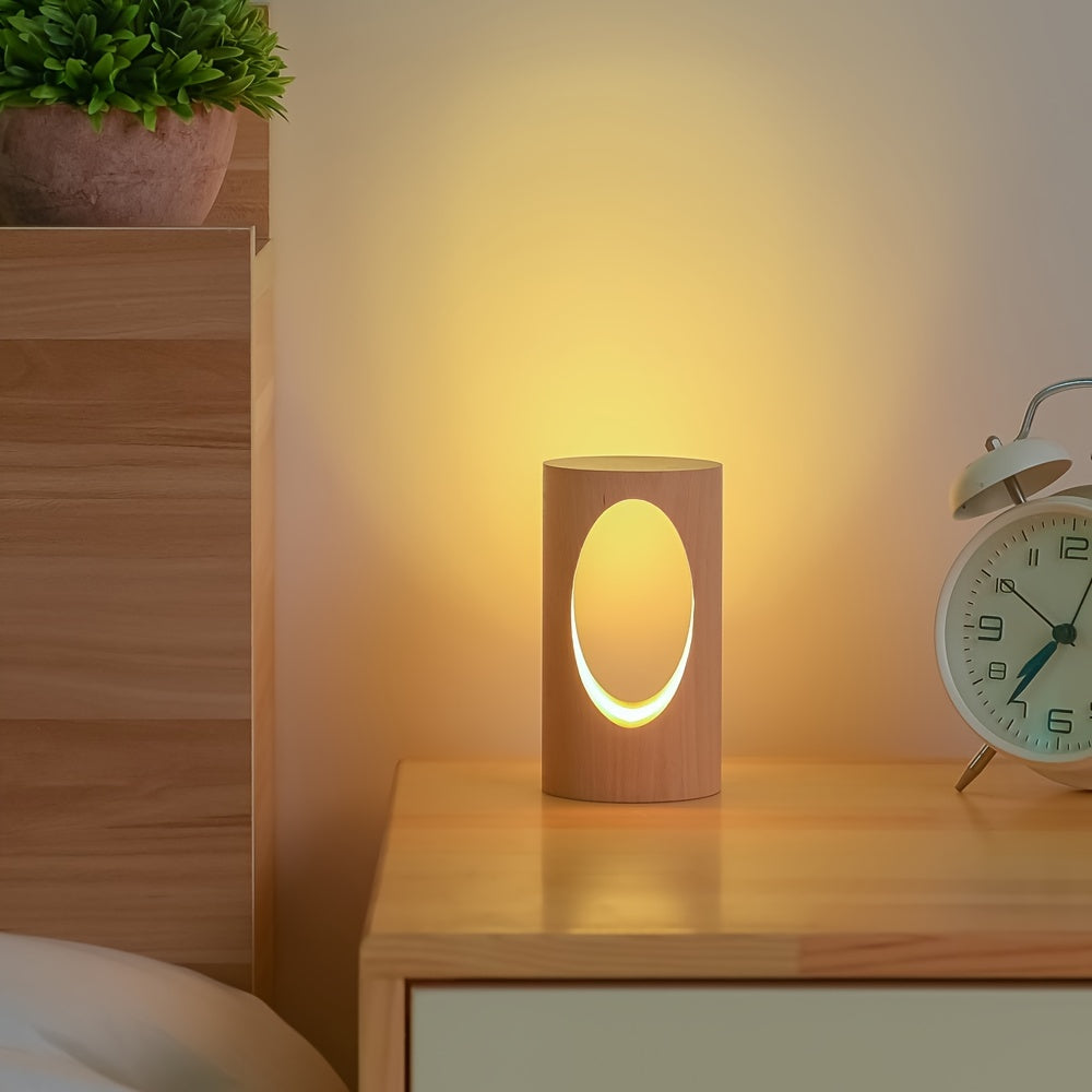 1pc LED Wood Desk Lamp, Bedroom Bedside Night Light, Dimmable Led Lighting, Creative Home Decor Table Lamp, Unique House Warming Gift