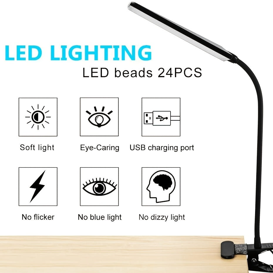 1pc U05 LED Desk Lamp, DLXTECH Swing Arm Desk Lamp (with Fixture), Flexible Gooseneck Work Light, Eye Care Architect Desk Lamp, USB Power Cord (with Switch), Home Office Functional Desk Lamp