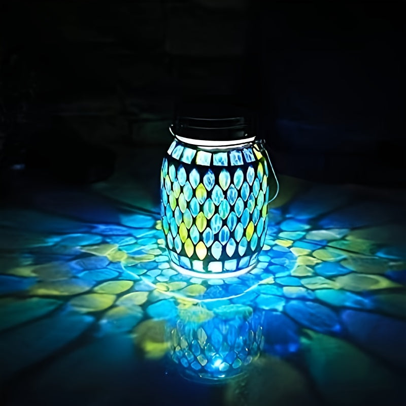 FineUsea 1pc Mosaic Solar Waterproof Outdoor Hanging Lanterns,Table Lamp (Red/Blue)