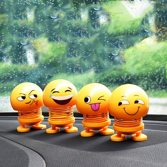 4pcs Car Smiley Expression Pack Spring Shaking Head Doll