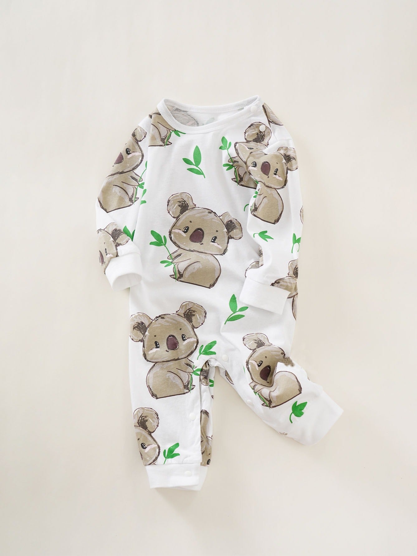 Baby Cute Cartoon Koala Long Sleeve Crew Neck Rompers