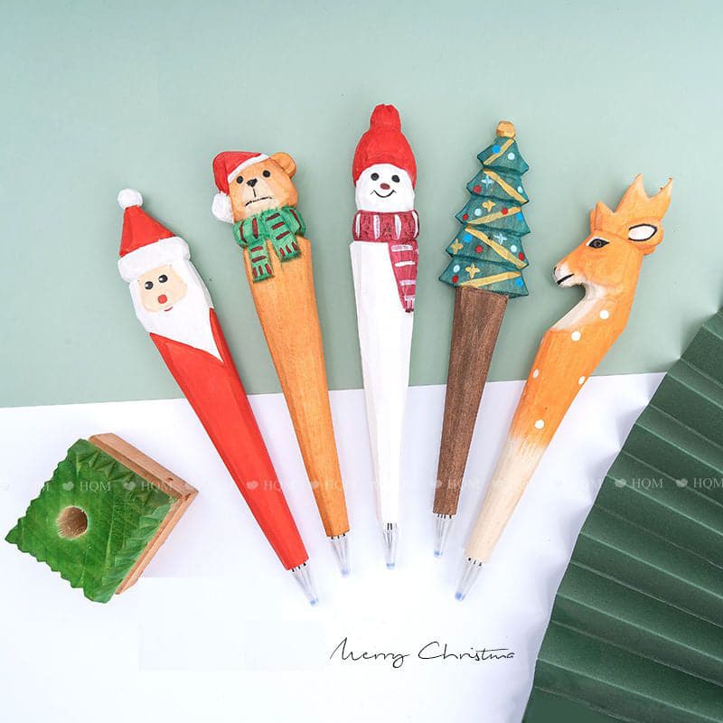 christmas gift series carved solid wood drill pen santa snowman ktclubs.com