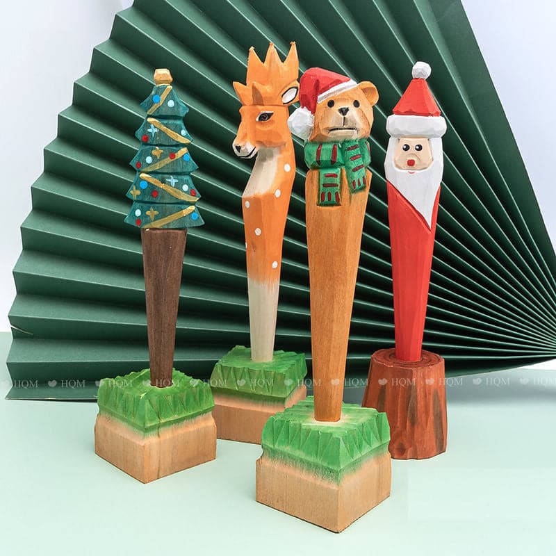 christmas gift series carved solid wood drill pen santa snowman ktclubs.com
