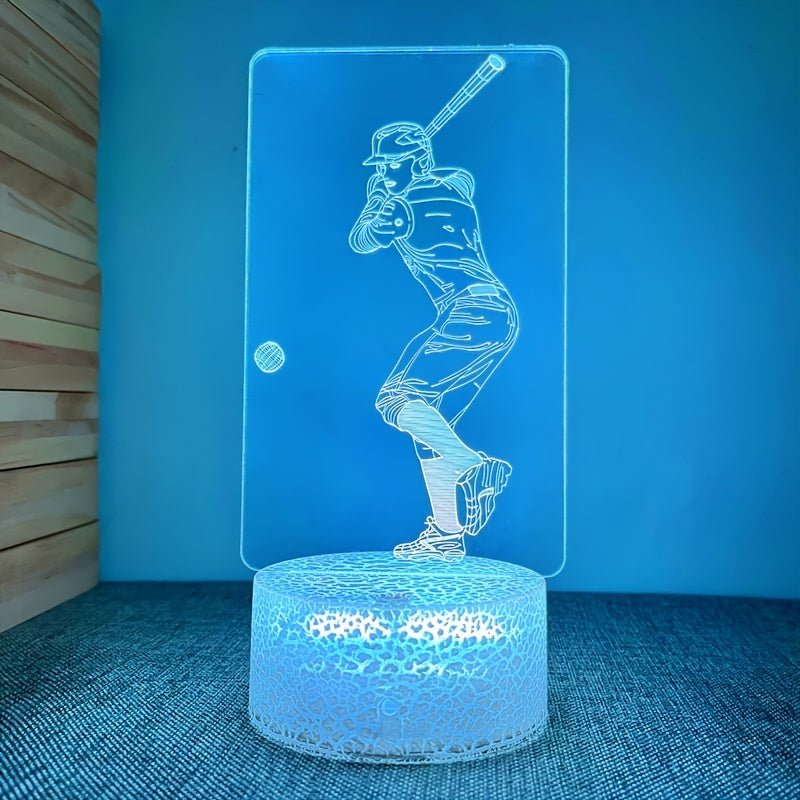 1pc Creative 3D Night Light, Baseball Sports, USB Atmosphere Desk Lamp With Touch Button, 7.71"x3.77"