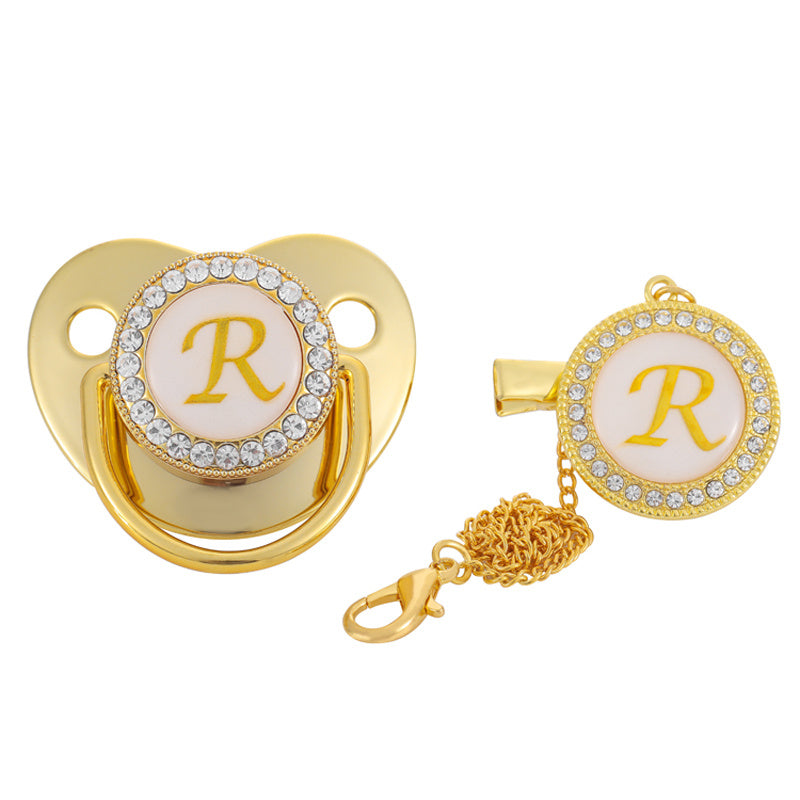 Golden 26 Letter Baby Pacifier With Rhinestone