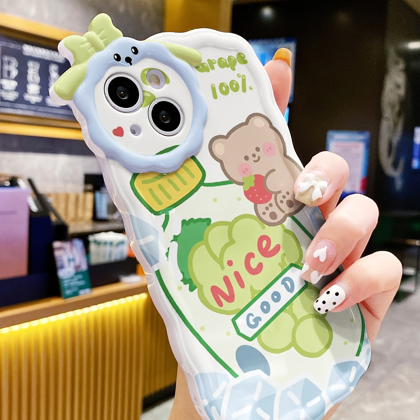 Cute Cartoon Phone Case With Bear And Grapes For,iPhone14/14Plus/14Pro/14ProMax ,iPhone13/13Mini/13Pro/13ProMax ,iPhone12/12Mini/12Pro/12ProMax, ,iPhone11/11Pro/11Pro Max ,iPhoneX/XS/XSMax ,iPhone8/8Plus/7/7Plus