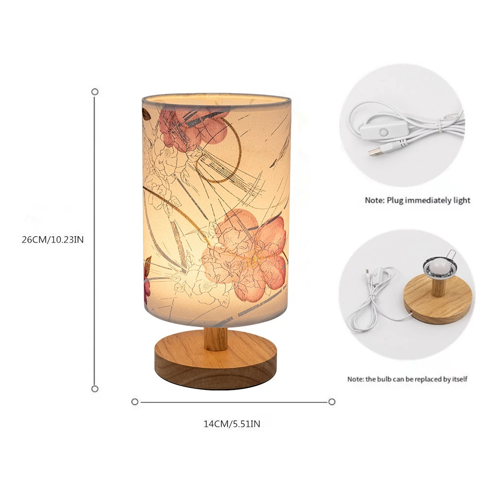 1pc LED Lotus Eye-Protection Desk Lamp, With Solid Wood Base And USB Plug, Simple Nordic Bedroom Desk Lamp