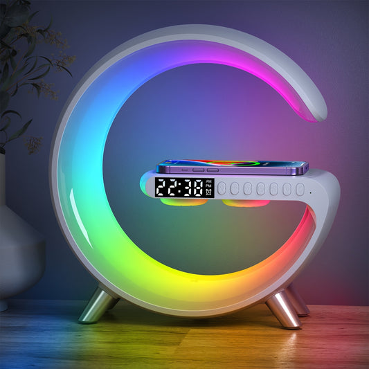 Rhythm RGB Light Bar Smart Light Sunrise Alarm Clock Wake Up Light Alarm Clocks For Bedrooms Dimmable Table Lamp With Fast Wireless Charger Alarm Clock For Heavy Sleepers Adults For Bedroom,Dorm,Gift