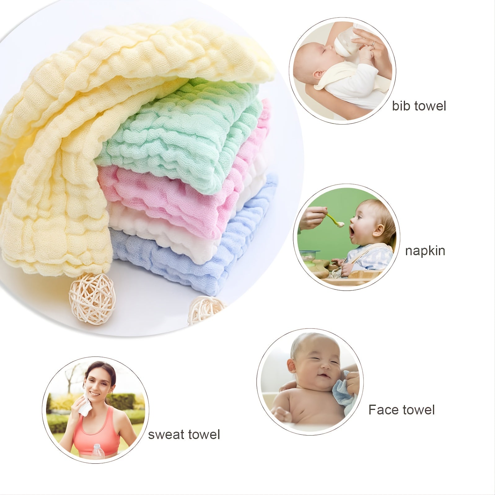 Baby Muslin Washcloths Natural Purified Muslin Cotton Baby Wipes 6 Layer Absorbent Soft Newborn Baby Face Towel For Sensitive Skin ,Baby Registry As Shower 5 Pack 11.8x11.8 Inches