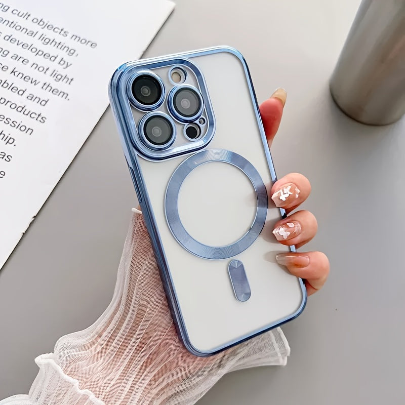 Wireless Charging Phone Case, Silicone Transparent Deluxe Plating Clear Magnet Magsafe Phone Case
