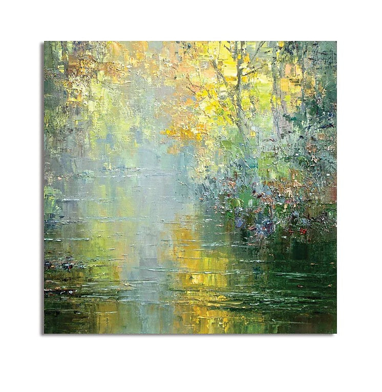 Abstract Landscape Painting, Forest Tree by the River, Landscape Canvas Painting, Simple Modern Wall Art Paintings for Living Room, Large Landscape Paintings