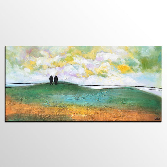 Abstract Canvas Painting, Wall Art Painting, Canvas Painting for Living Room, Wedding Gift, Love Birds Painting, Acrylic Abstract Painting