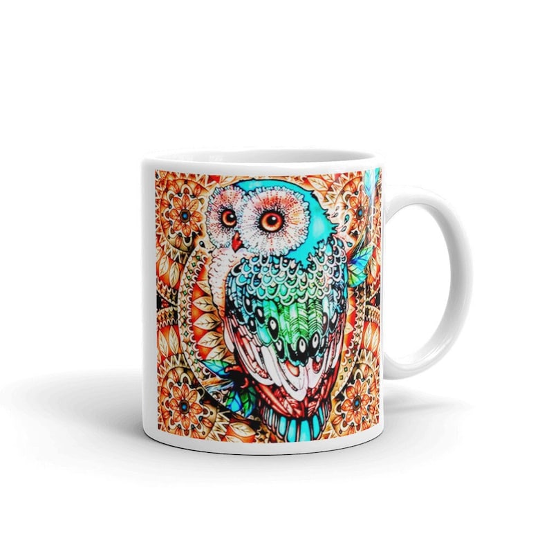 Scenic mug from a diamond painting of an owl