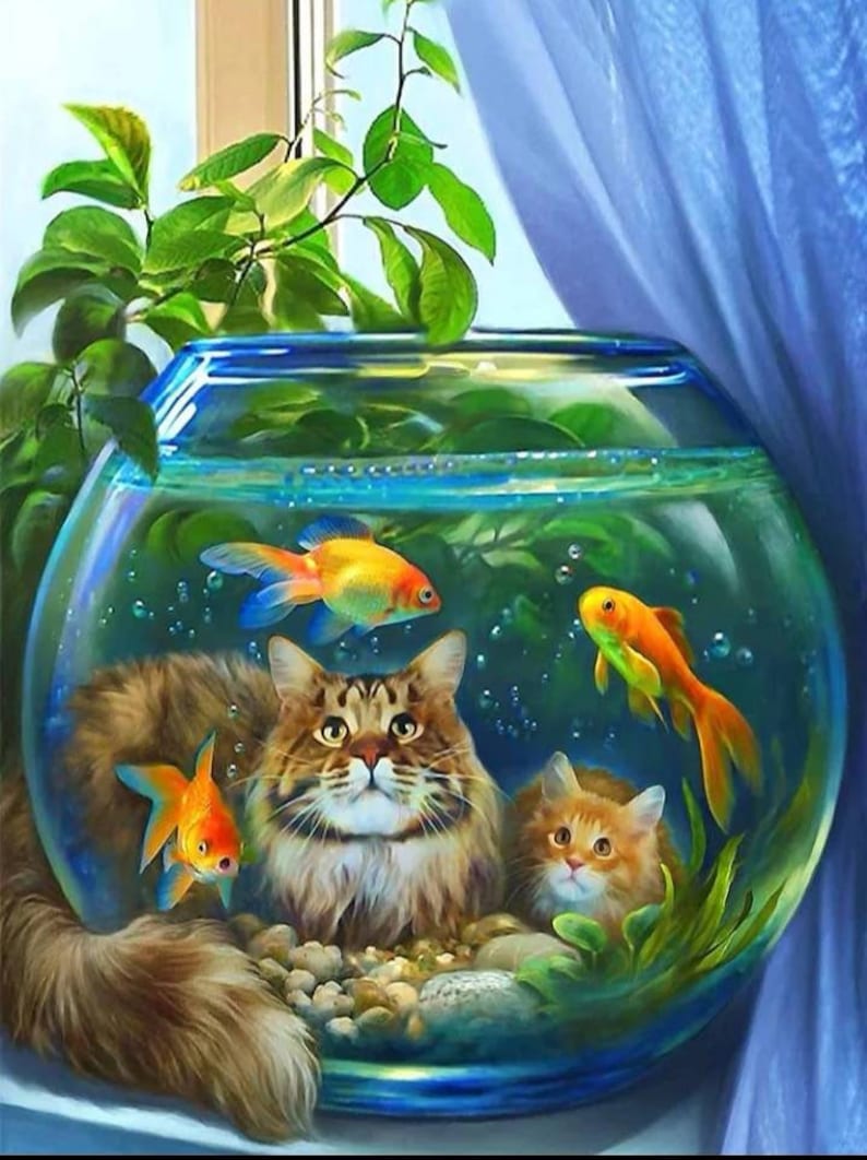 Fish And Cats Animal Diamond Painting Diamond Dotz Embroidery Cross Stitch Full Drill 5D DIY Kit, Craft For Adult/Kids, Christmas Gift