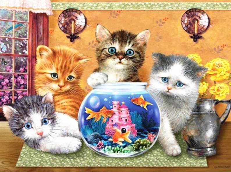 Fish And Cats Animal Diamond Painting Diamond Dotz Embroidery Cross Stitch Full Drill 5D DIY Kit, Craft For Adult/Kids, Christmas Gift